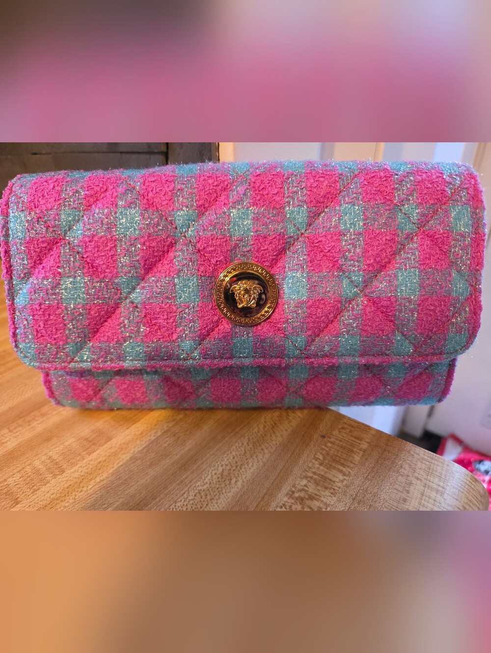 VERSACE NWOT STUNNING Pink & Blue Pouchette/Clutch - Picture 3 of 10